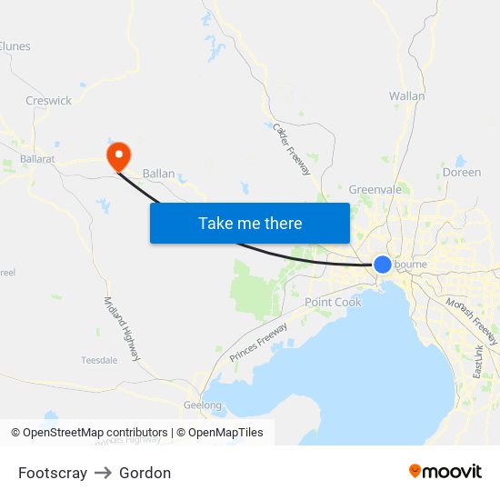 Footscray to Gordon map