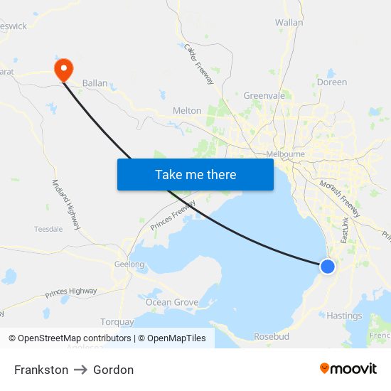 Frankston to Gordon map