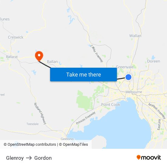 Glenroy to Gordon map