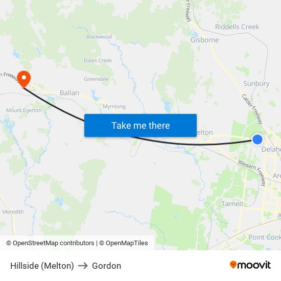 Hillside (Melton) to Gordon map