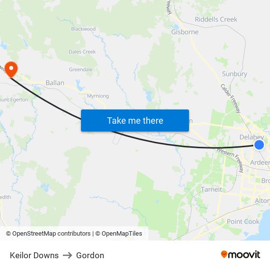 Keilor Downs to Gordon map