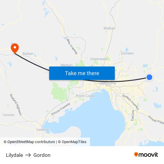 Lilydale to Gordon map