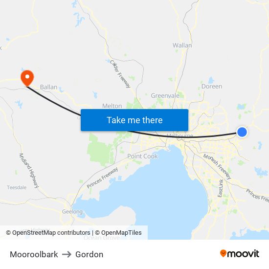 Mooroolbark to Gordon map