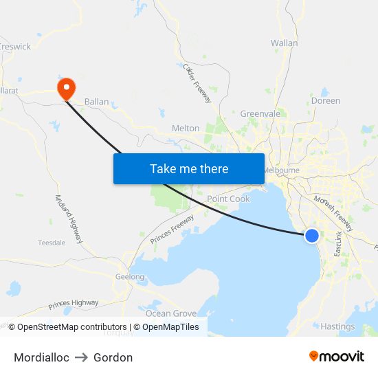 Mordialloc to Gordon map