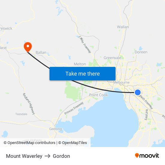 Mount Waverley to Gordon map