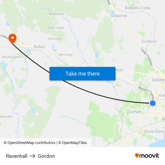 Ravenhall to Gordon map