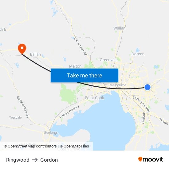 Ringwood to Gordon map