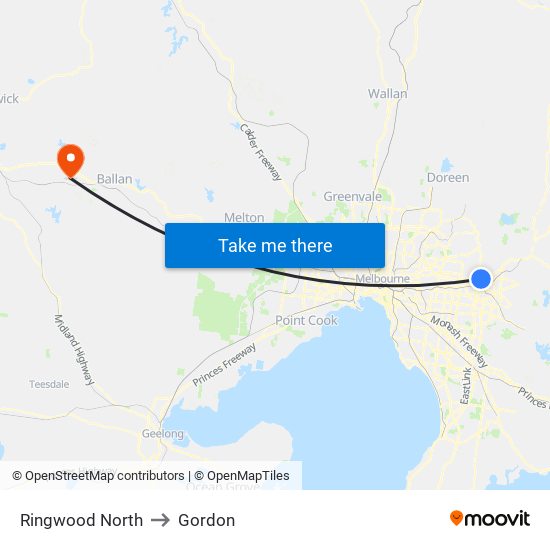 Ringwood North to Gordon map