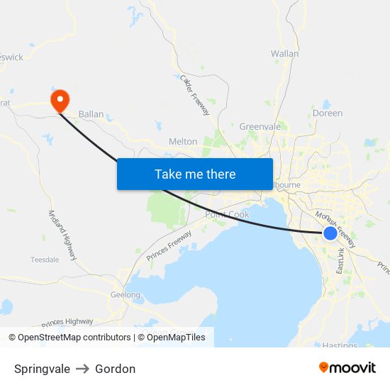 Springvale to Gordon map