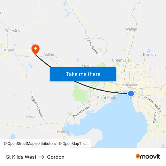 St Kilda West to Gordon map