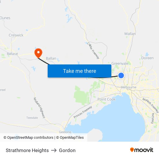 Strathmore Heights to Gordon map