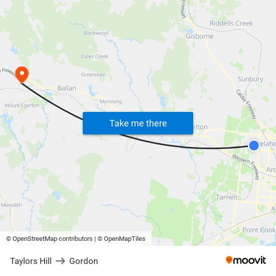 Taylors Hill to Gordon map