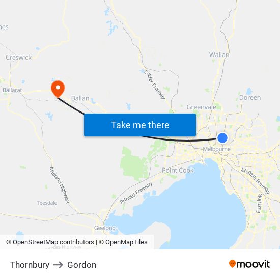 Thornbury to Gordon map