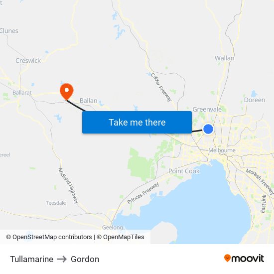 Tullamarine to Gordon map