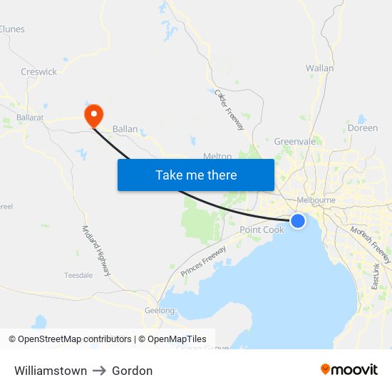 Williamstown to Gordon map