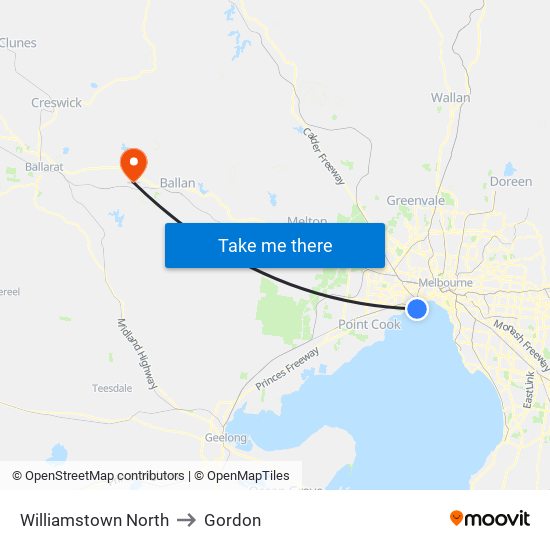 Williamstown North to Gordon map