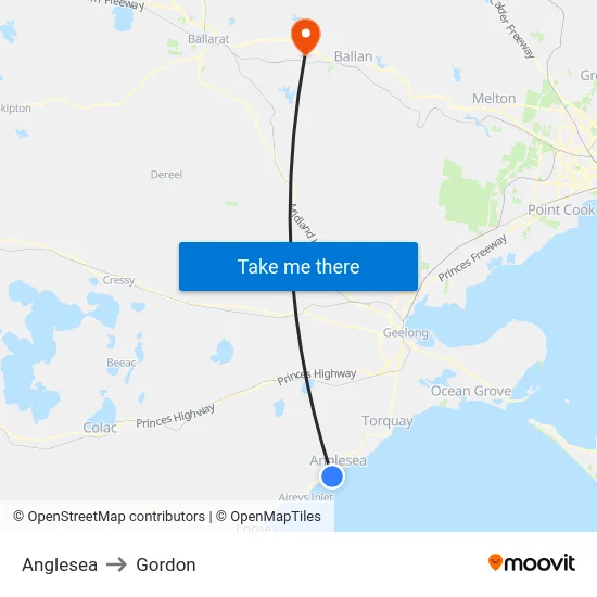 Anglesea to Gordon map