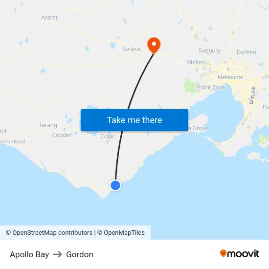 Apollo Bay to Gordon map