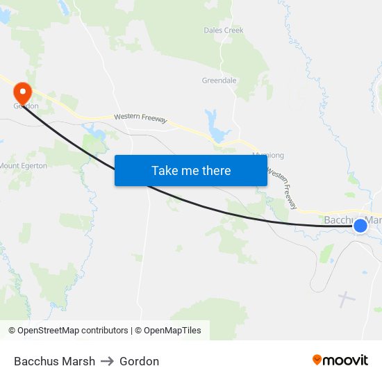 Bacchus Marsh to Gordon map