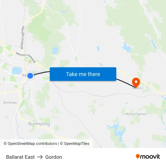 Ballarat East to Gordon map