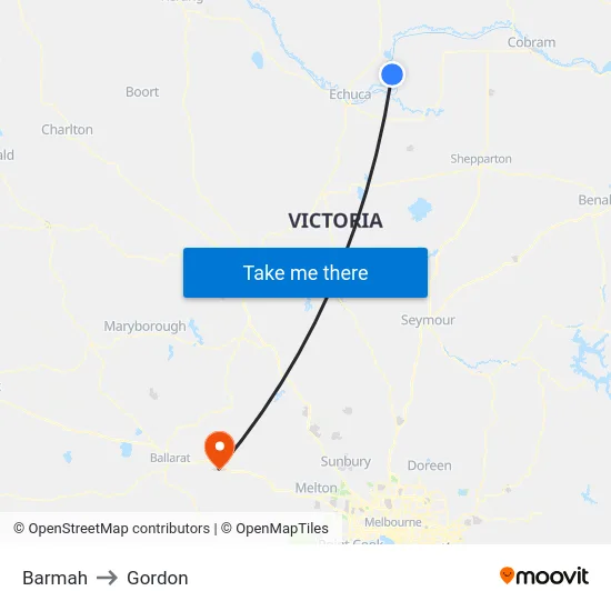 Barmah to Gordon map