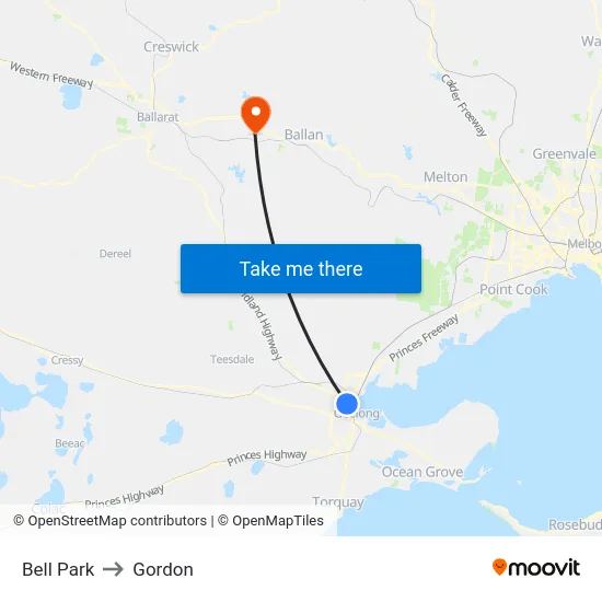 Bell Park to Gordon map