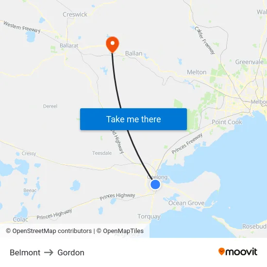 Belmont to Gordon map