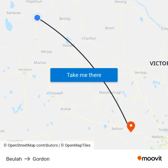 Beulah to Gordon map