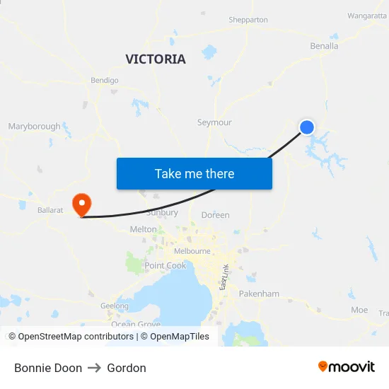Bonnie Doon to Gordon map