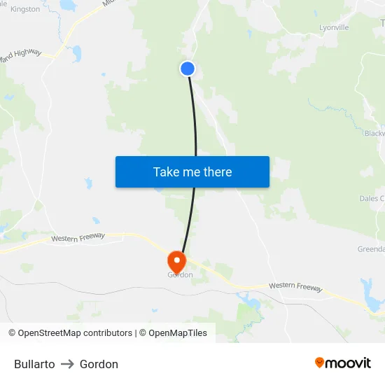 Bullarto to Gordon map