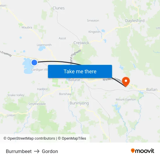 Burrumbeet to Gordon map