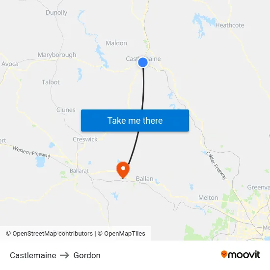 Castlemaine to Gordon map