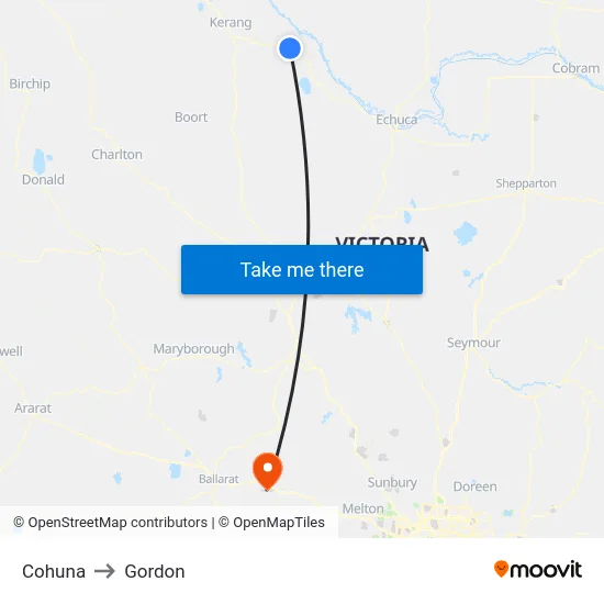 Cohuna to Gordon map