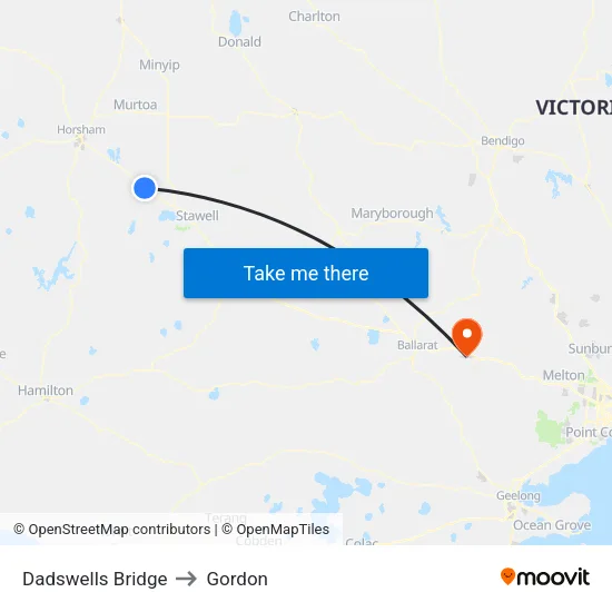 Dadswells Bridge to Gordon map