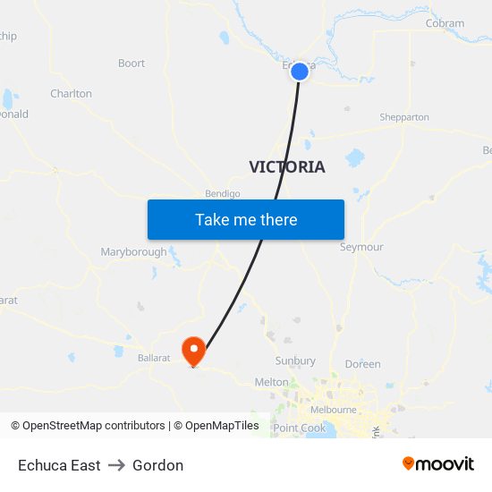 Echuca East to Gordon map