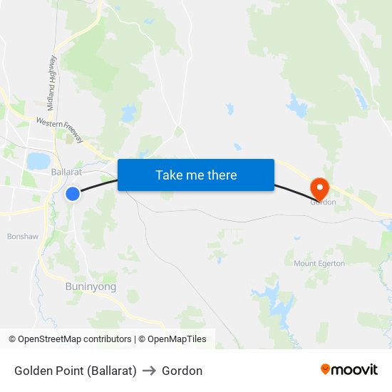 Golden Point (Ballarat) to Gordon map