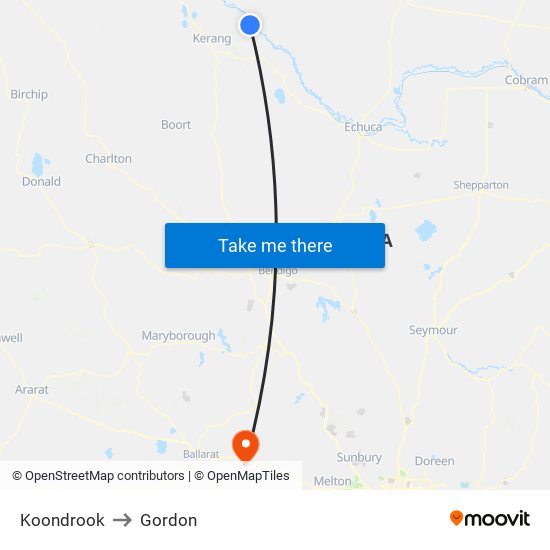 Koondrook to Gordon map