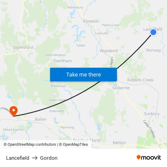 Lancefield to Gordon map