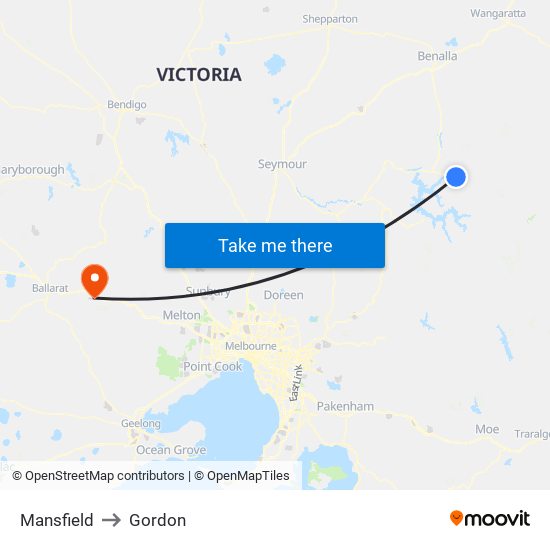 Mansfield to Gordon map