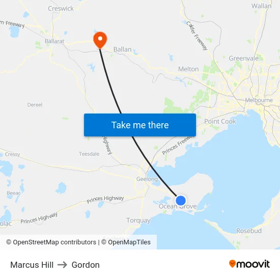 Marcus Hill to Gordon map