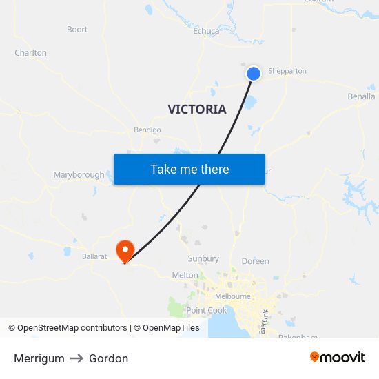 Merrigum to Gordon map