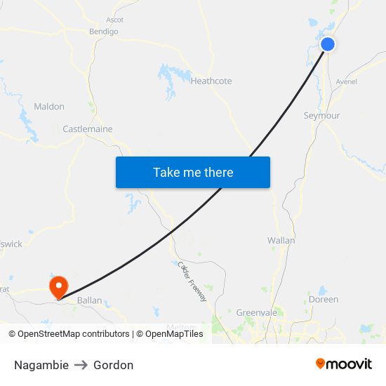 Nagambie to Gordon map