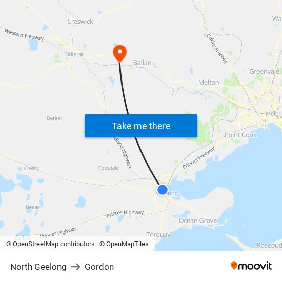 North Geelong to Gordon map