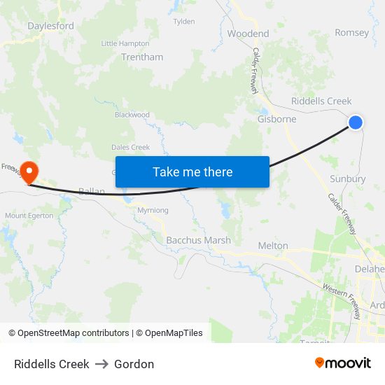 Riddells Creek to Gordon map