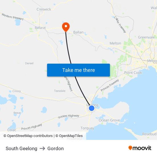 South Geelong to Gordon map