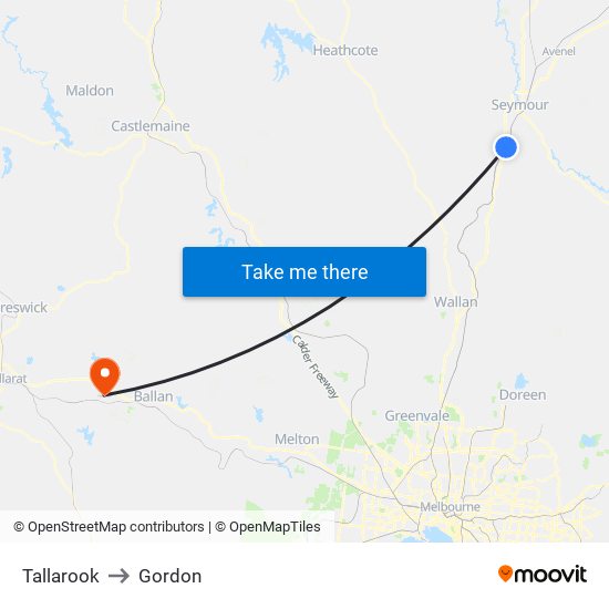 Tallarook to Gordon map