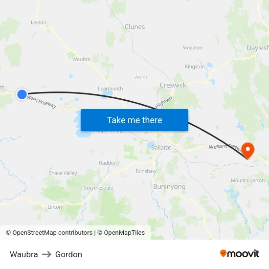 Waubra to Gordon map