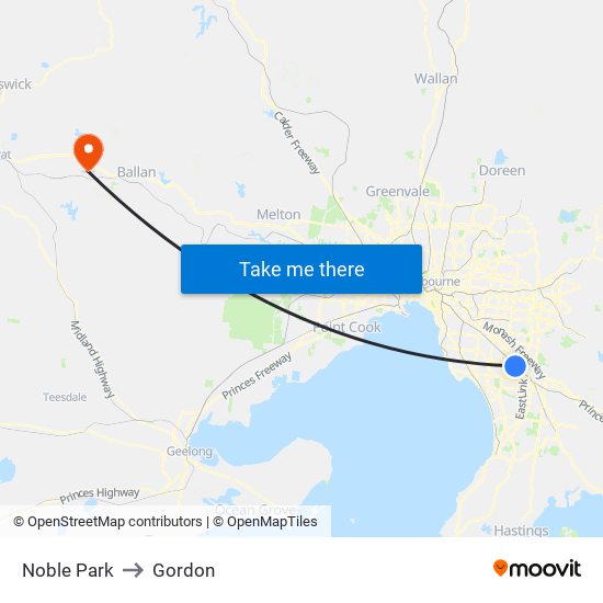 Noble Park to Gordon map