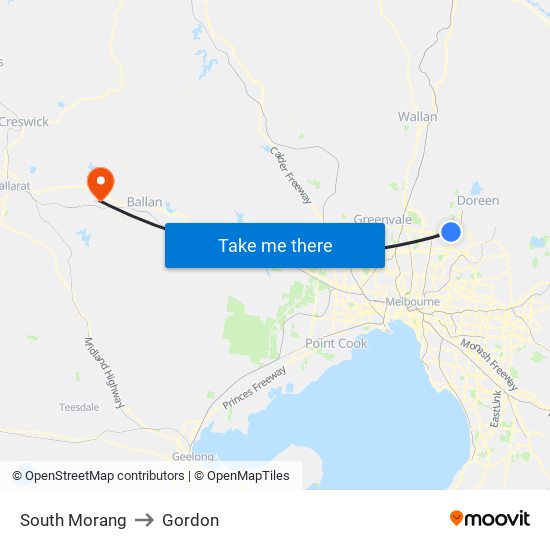 South Morang to Gordon map