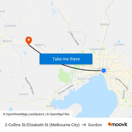 2-Collins St/Elizabeth St (Melbourne City) to Gordon map